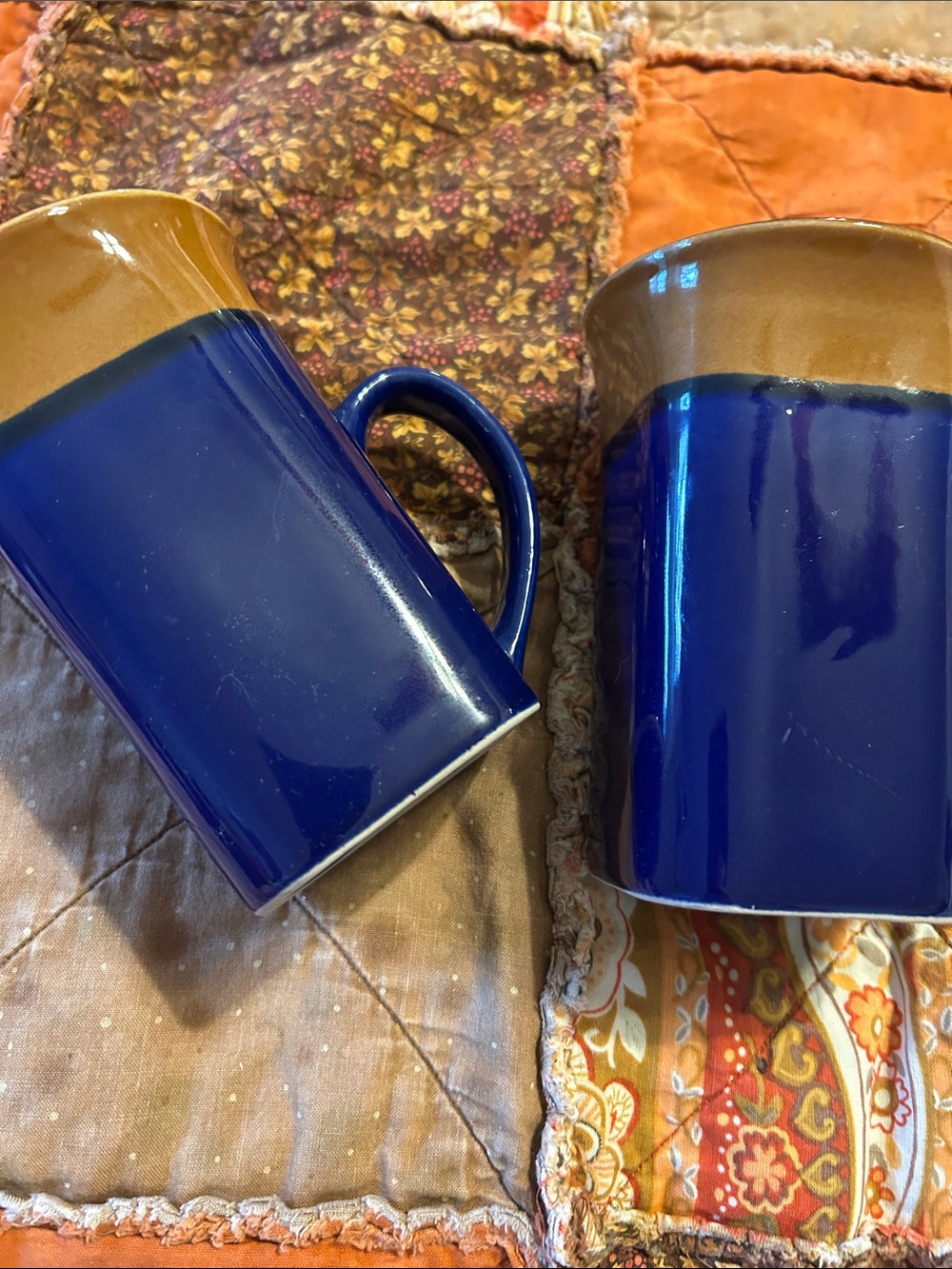 Royal Norfolk Cobalt Blue and Brown Ceramic Mugs - Set of 2